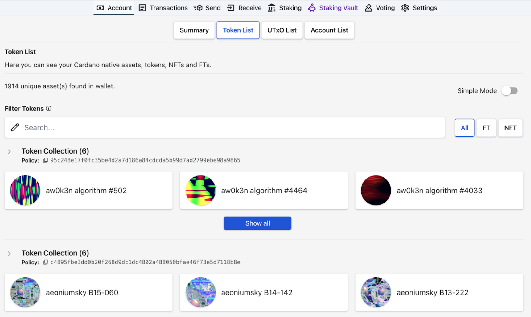NFTs in Eternl Wallet